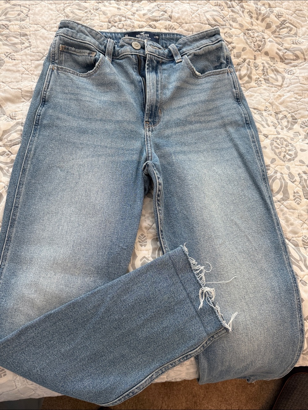 Hollister Light Blue Straight Leg Jeans with Frayed Hem